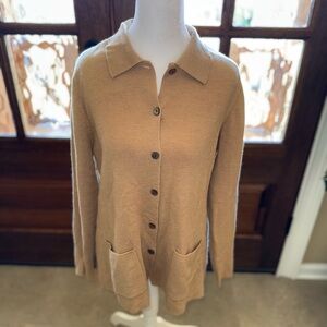 Vintage Charter Club Tan Cardigan Womens L 100% Pure Merino Wool Button Close